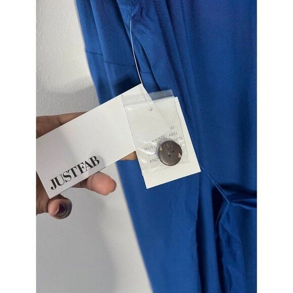 NEW JustFab Plus Size Button Front Maxi Dress Blue Coastal Boho Cottage Chic - Picture 10 of 11